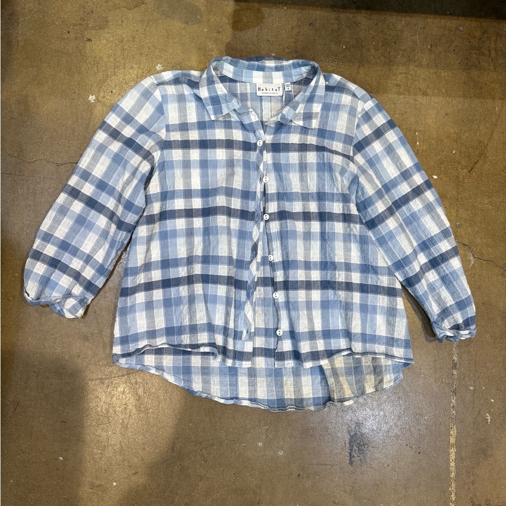 Habitat Cotton Light Blue and White Plaid Kids Button Down Shirt